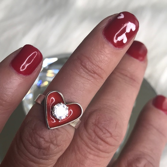 hellmut cordes Jewelry - Valentine's Day Love Heart Ring Sterling Silver Cubic Zirconia Red enamel size 6